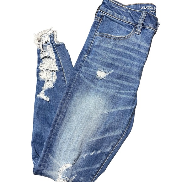 American Eagle distressed, women’s high-rise jeans, skinny stretch jegging sz 6 - Picture 5 of 10